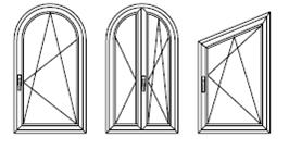 Арочні або скошені вікна, з поворотними або поворотно-відкидними стулками